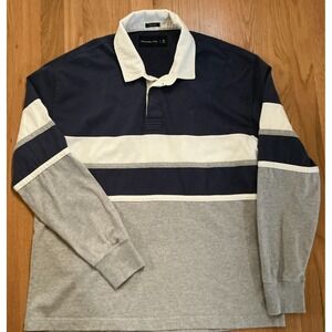 Abercrombie & Fitch Navy Rugby Shirt Men's Medium Oversized Long Sleeve
